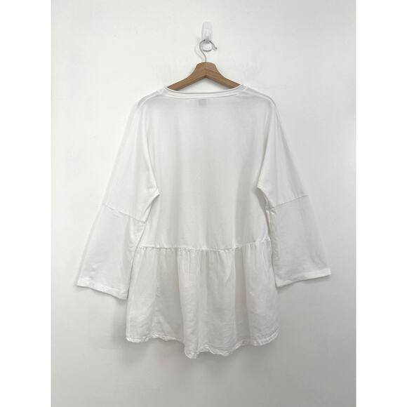 Anthropologie Postmark Mixed Media Cotton Linen Dolman Peplum Hem Flowy Top - L - Picture 2 of 10